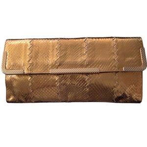 BOTTEGA VENETA Gold Metallic Exotic Leather Classic Handbag Bag Clutch Purse